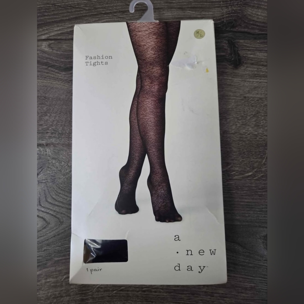 Women's black abstract rose tights size M/L  NEW